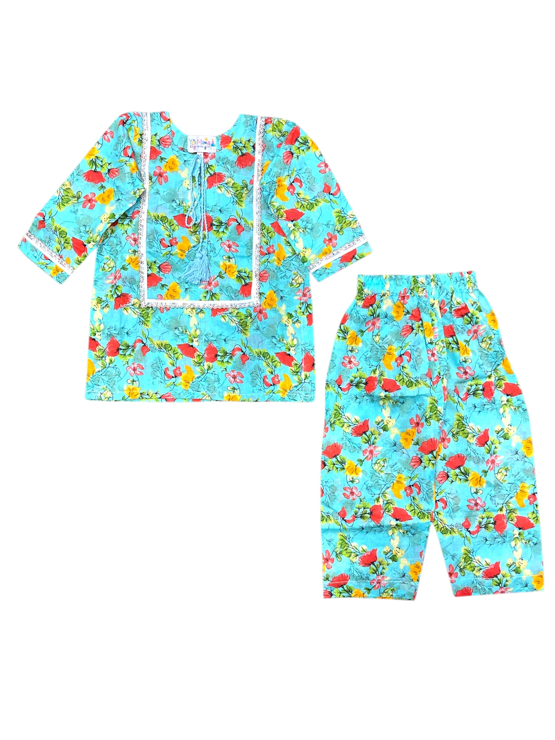 Girls Digital Print Lawn Suit 2pc - Skyblue Floral Print