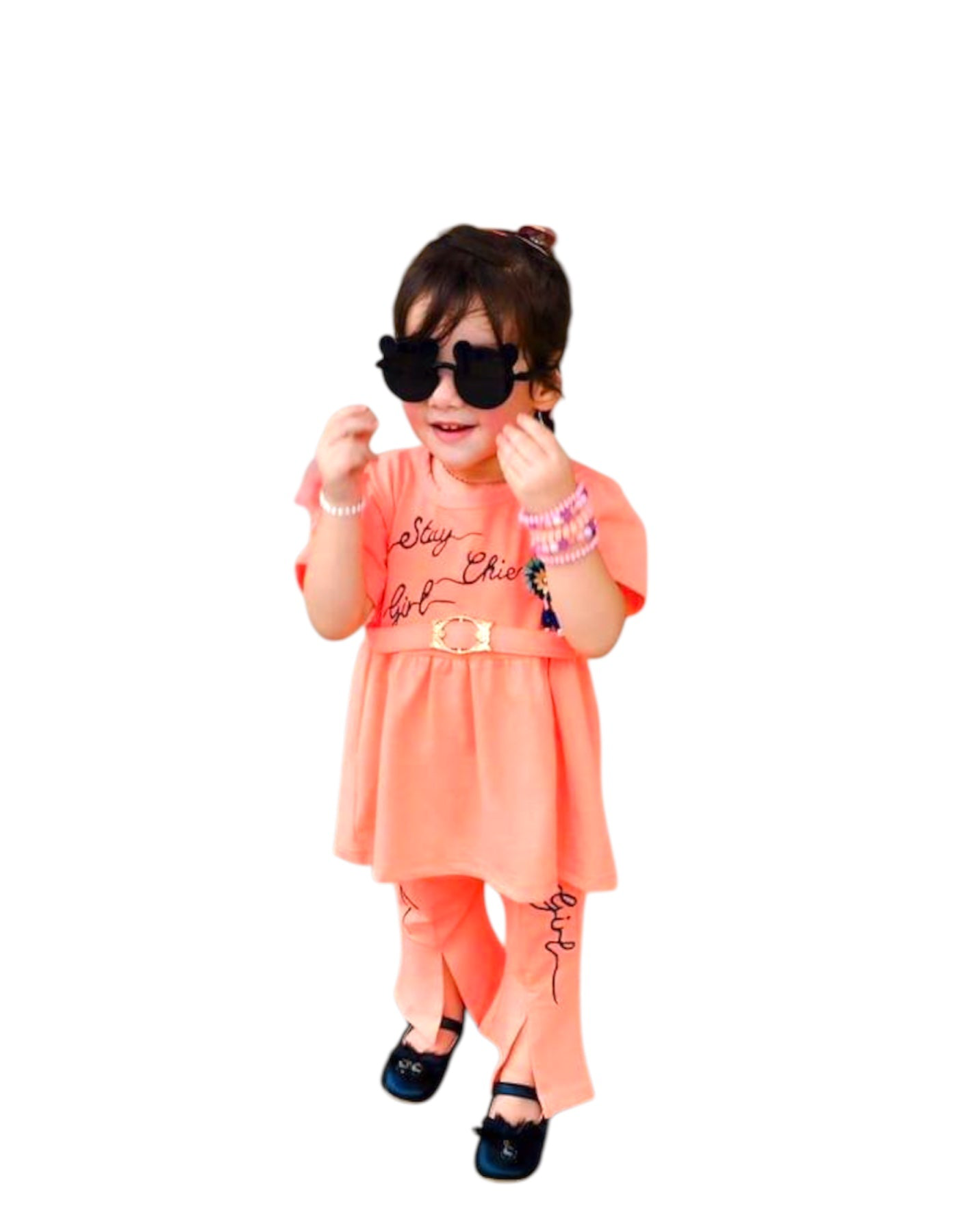 Girls Poplin Frock With Flapper - Peach