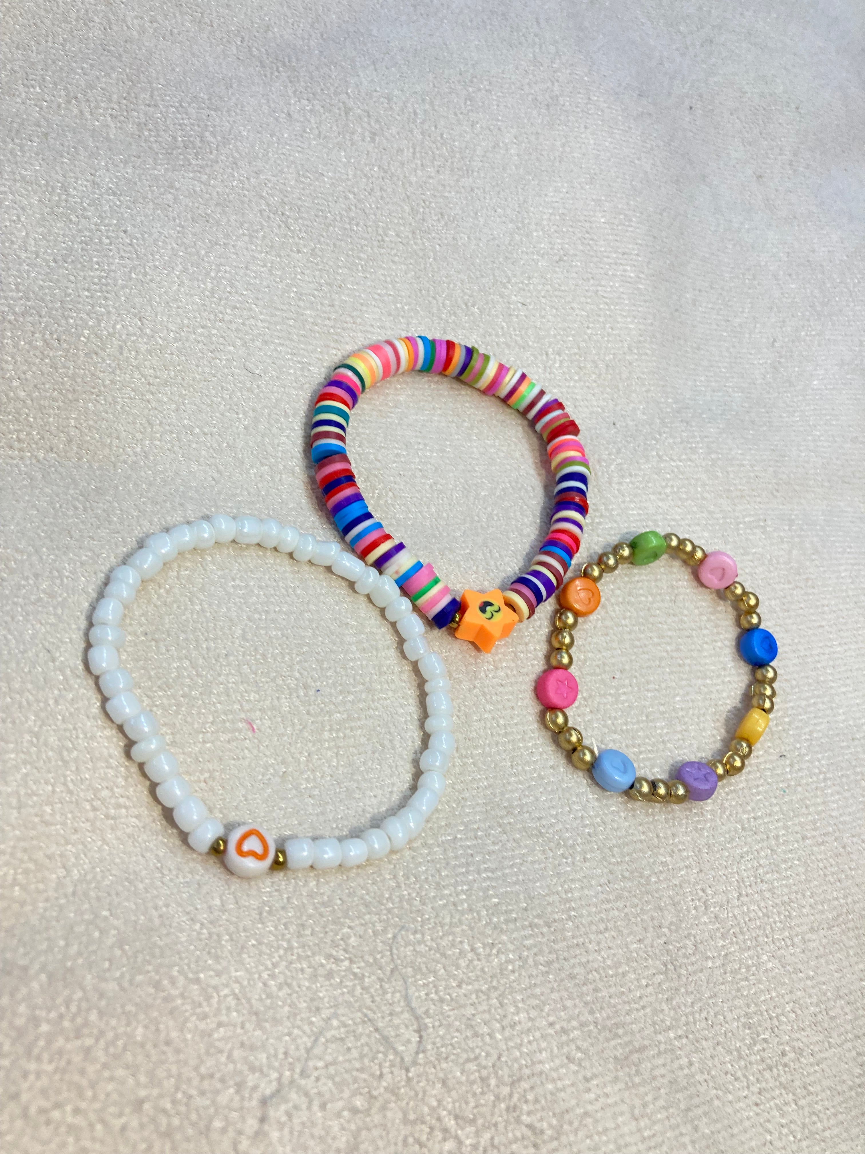 Girls Beaded Colorful Bracelets - Set of 3