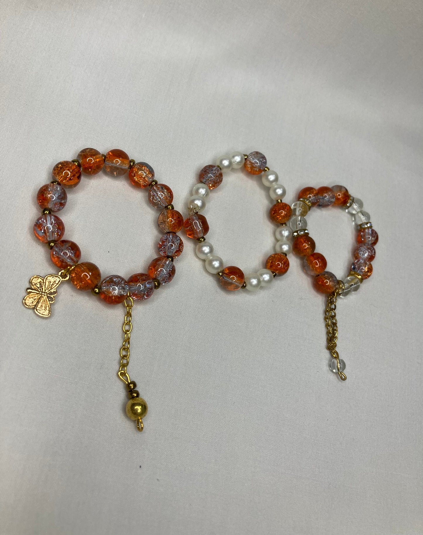 Beaded Bracelet set of 3 -Orange