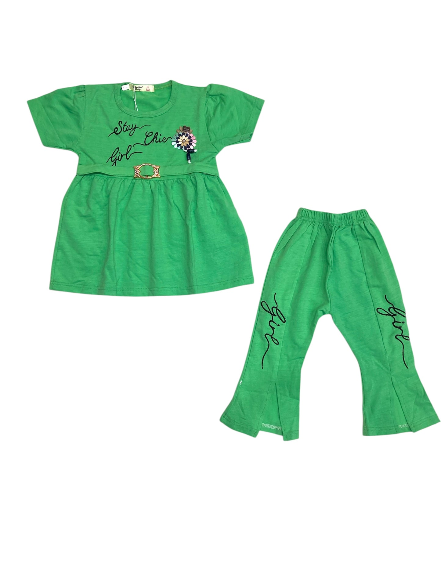 Girls Poplin Frock With Flapper - Green
