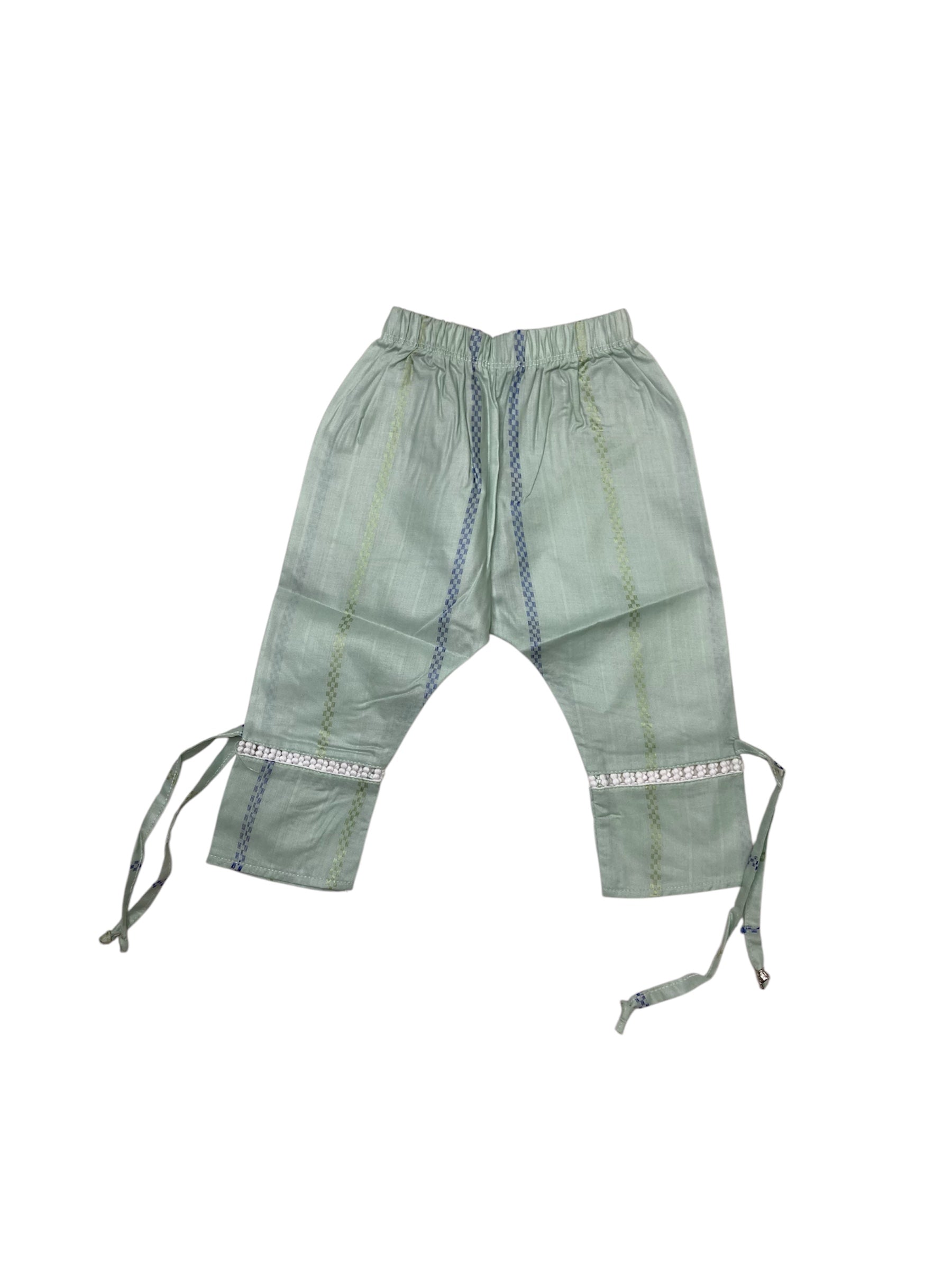 Girls Chicken Lace Work Cotton Frock Suit 2pc - MintGreen