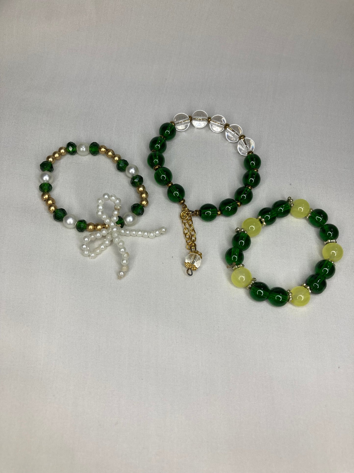 Beaded Bracelet set of 3 -Green