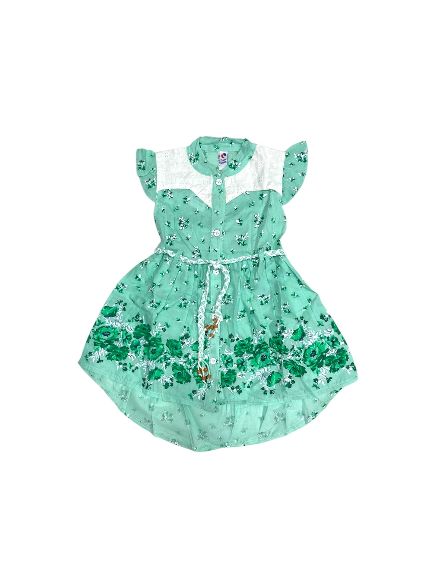 Girls Cotton Floral Print Suit 2pc- Seagreen