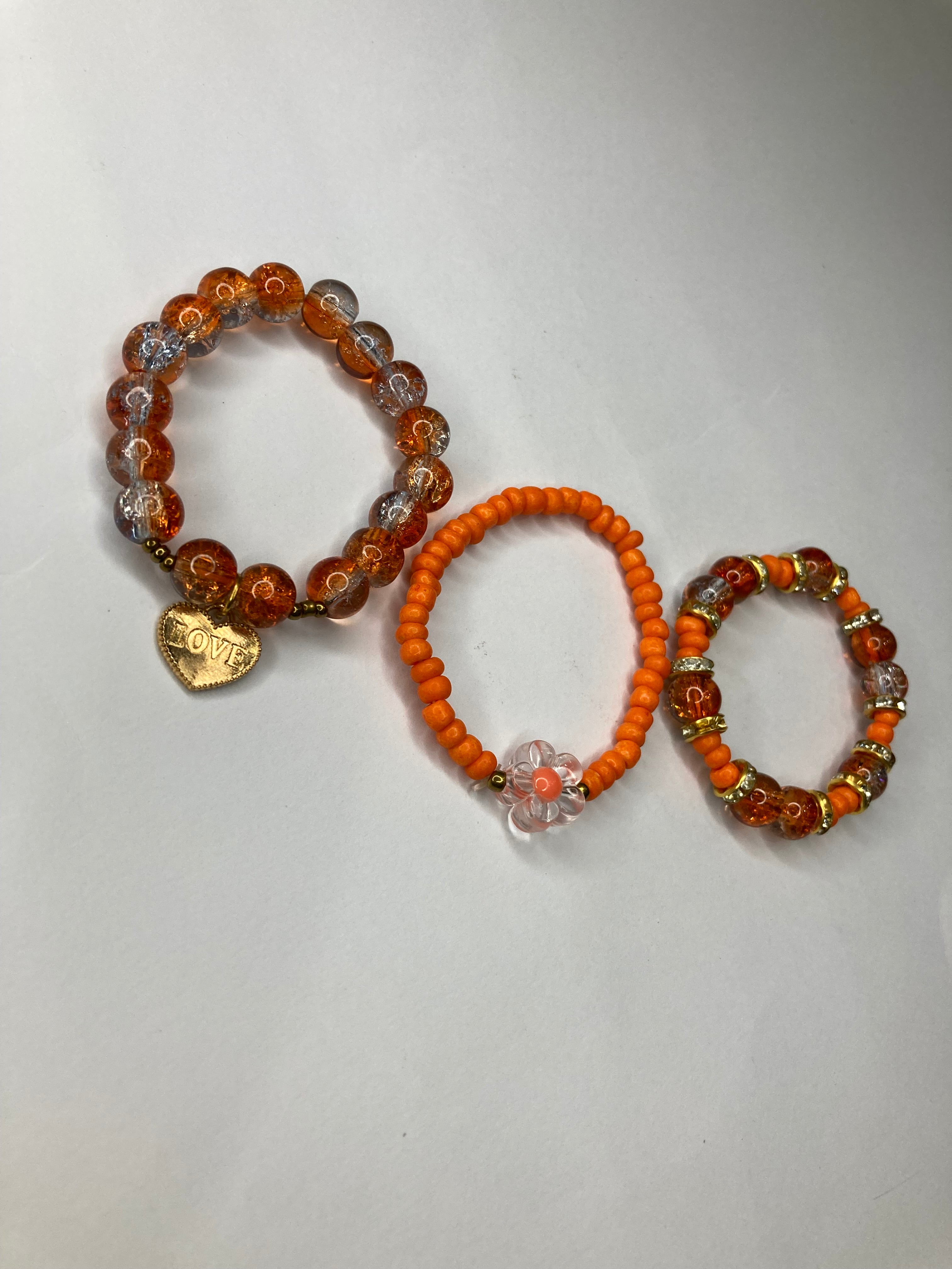 Fancy Beaded Bracelets - Set of 3 - Orange