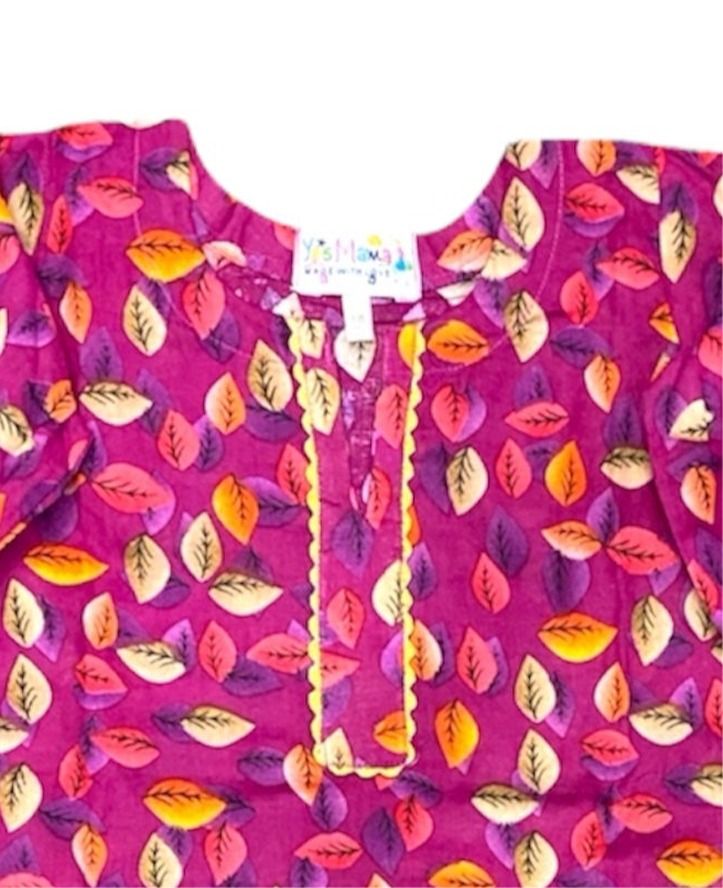 Girls Digital Print Lawn Suit 2pc - Margenta Leaf Print