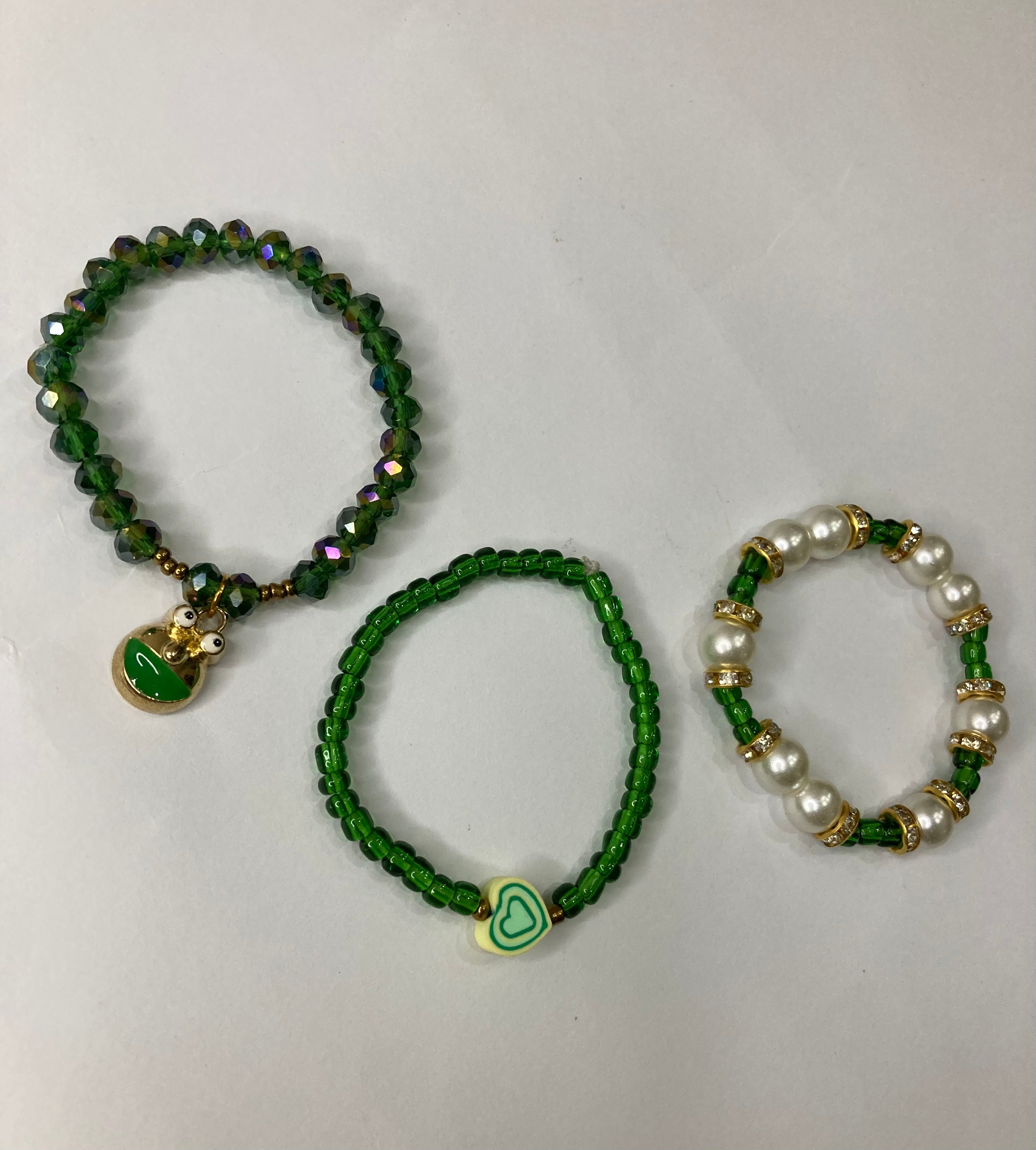 Fancy Beaded Bracelets - Set of 3 - Green