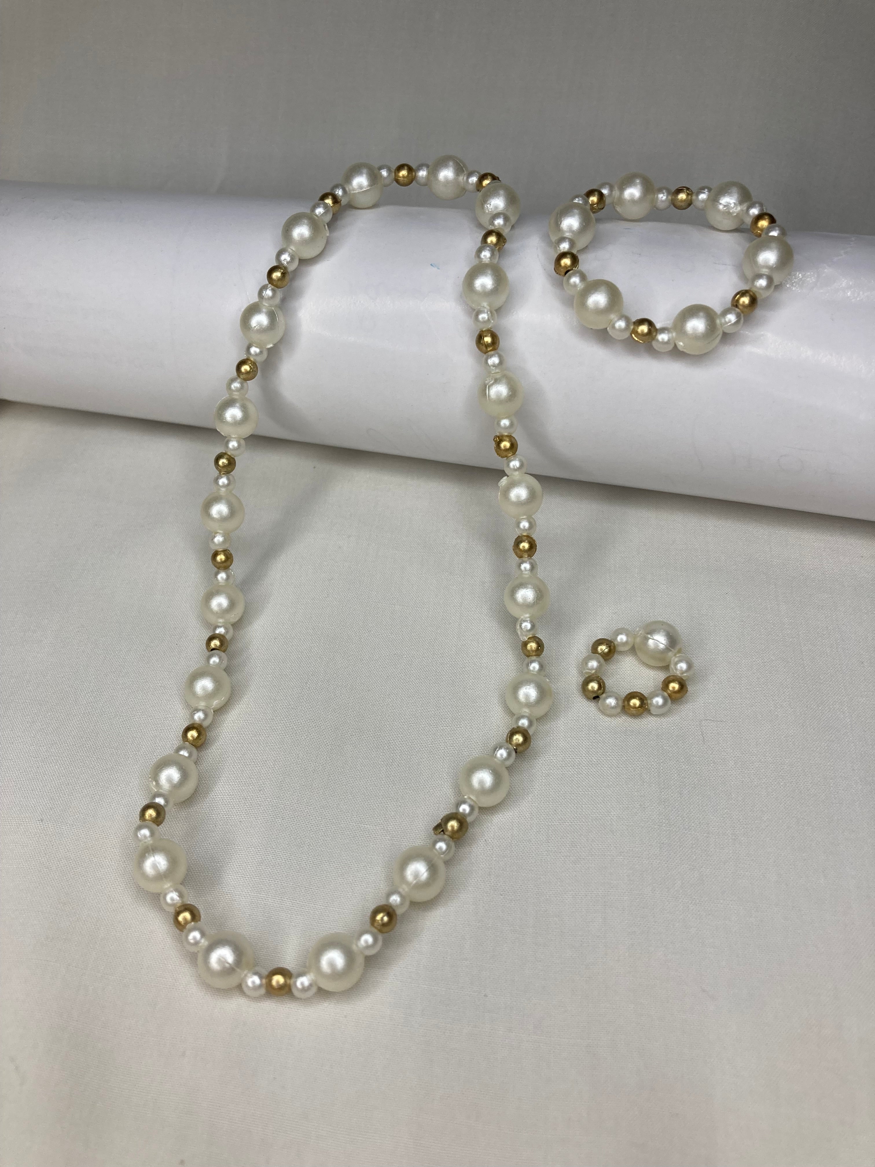 Girls Beaded Mala Set - Pearl Golden