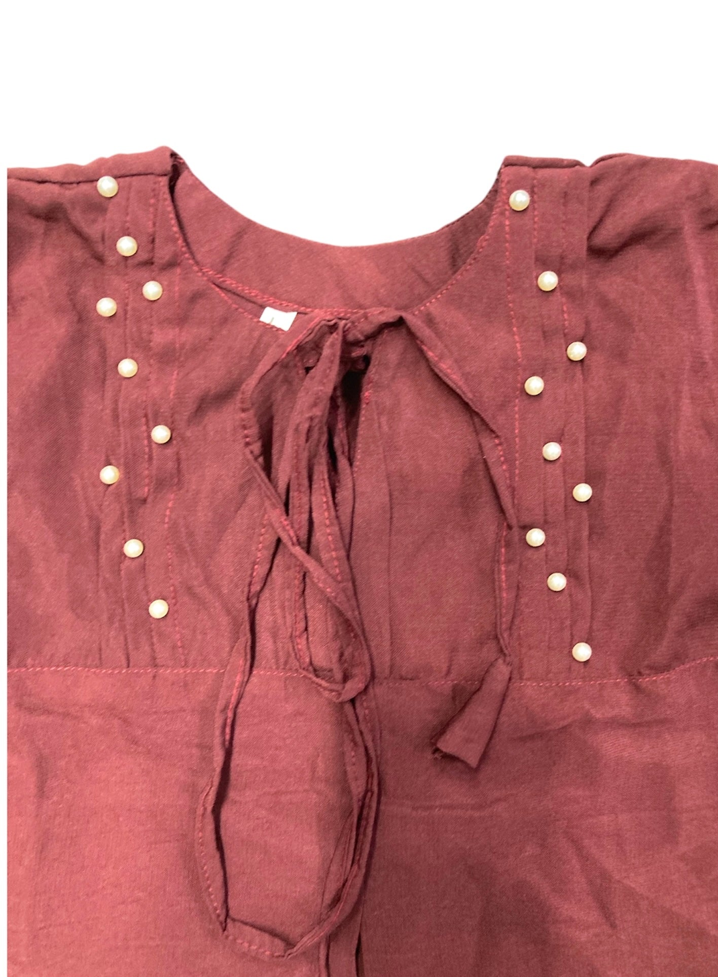 Pearl Pleated Top -Maroon