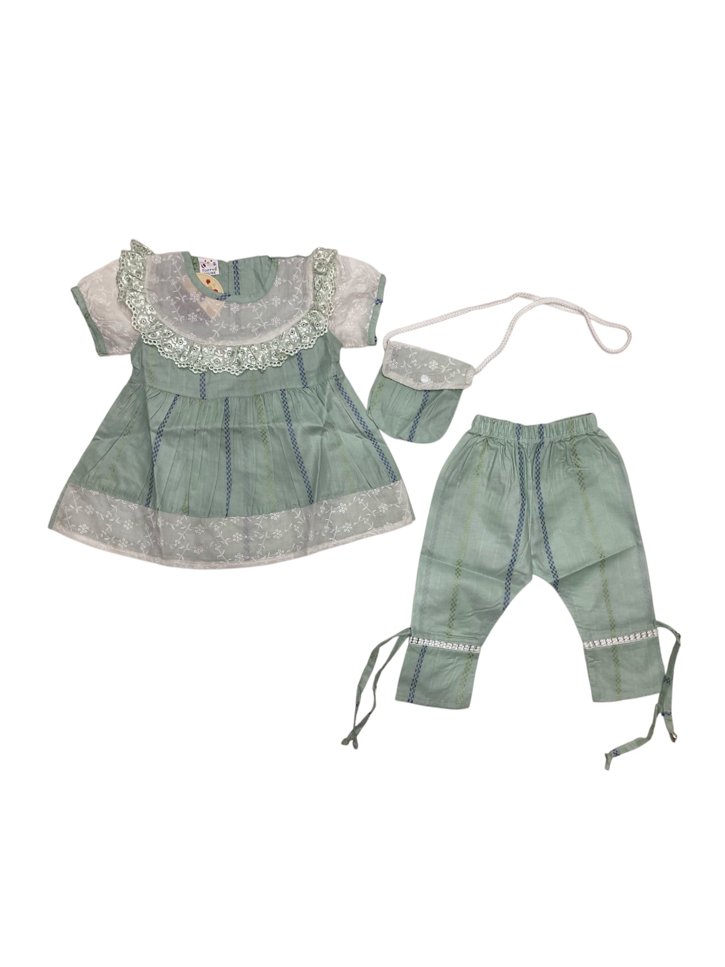 Girls Cotton Frock Suit 2pc - Lighthgreen