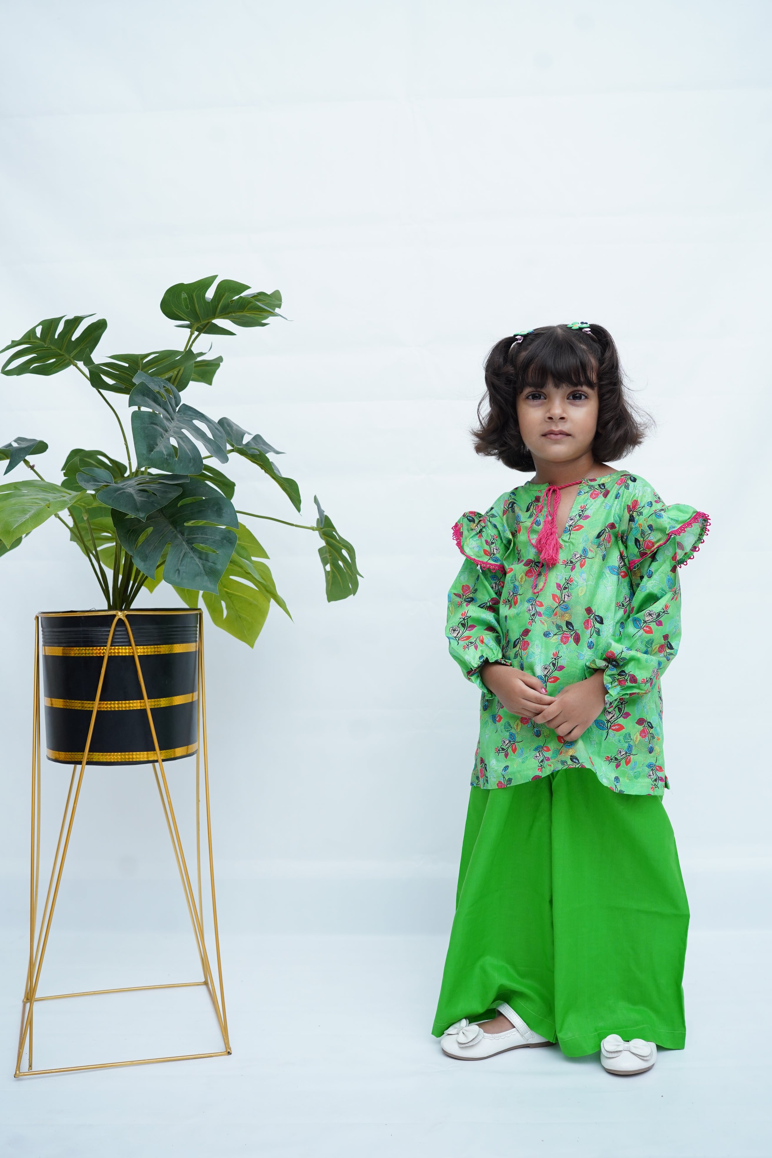 Girls Printed Flower Co-ord Set - Green
