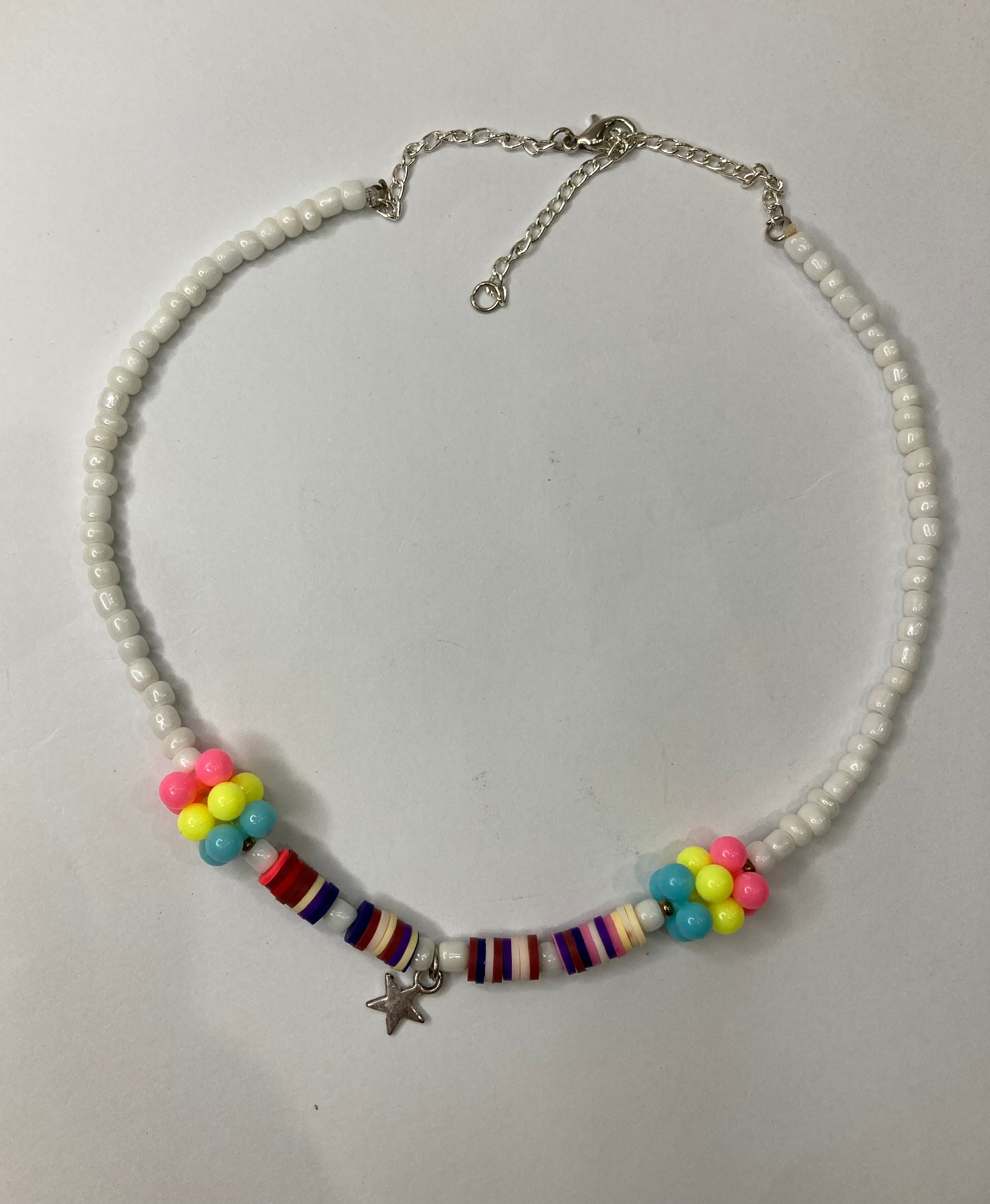 Girls Star Beaded Choker Set - White