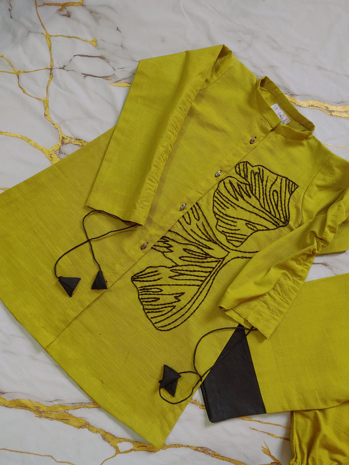 Girls Khaddar Hand Embroided Co-ord Set 2pc - Mustard