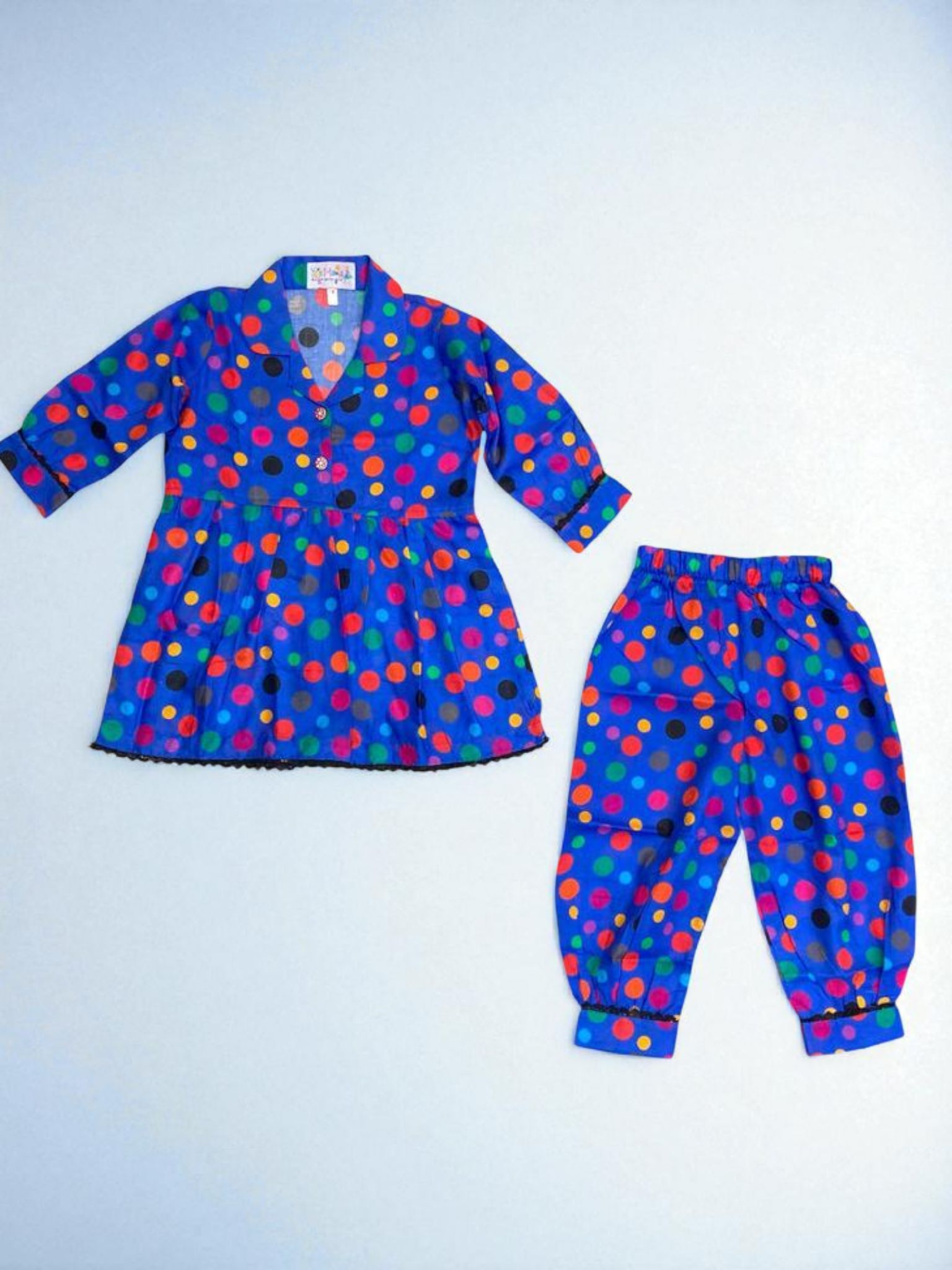 Girls Digital Print Lawn Suit 2pc - Blue Polkadot