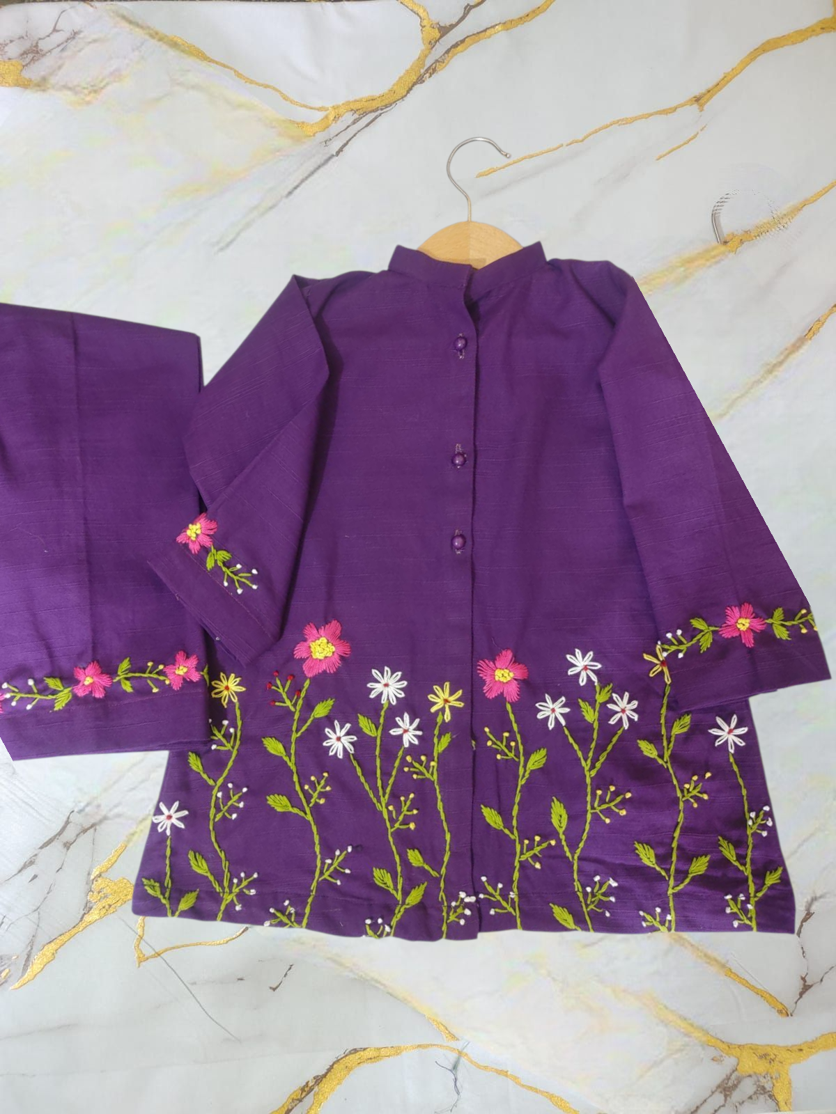 Girls Khaddar Hand Embroided 2pc - Purple