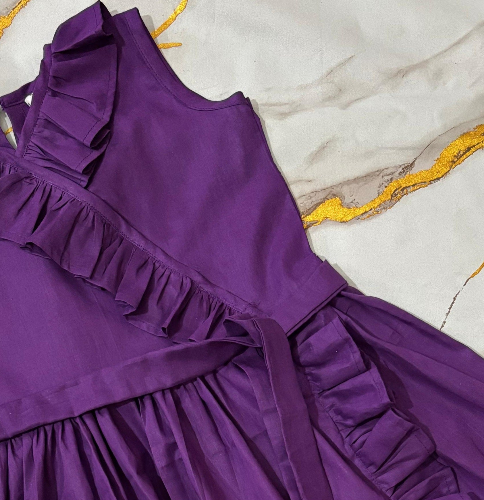 Girls Long Frill Frock - Voilet