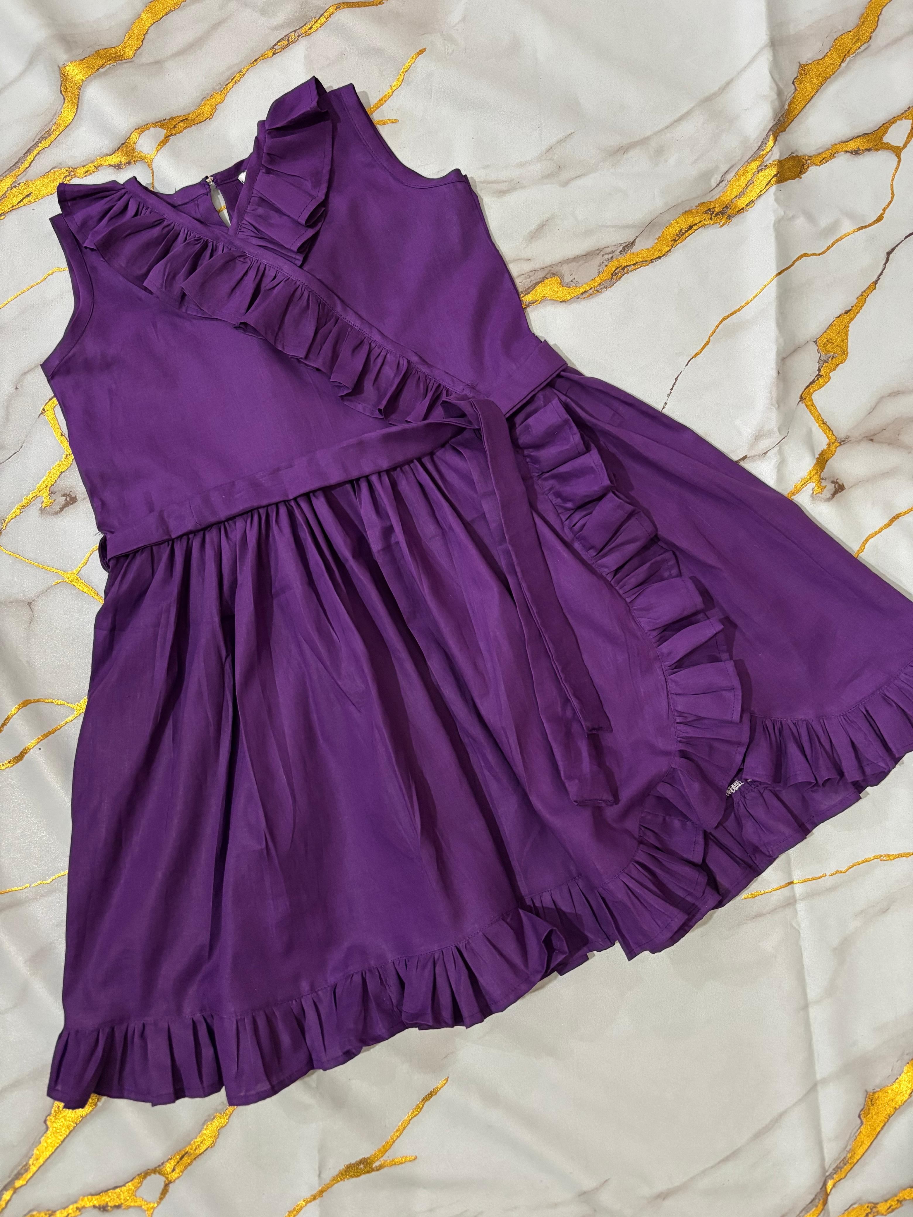 Girls Long Frill Frock - Voilet