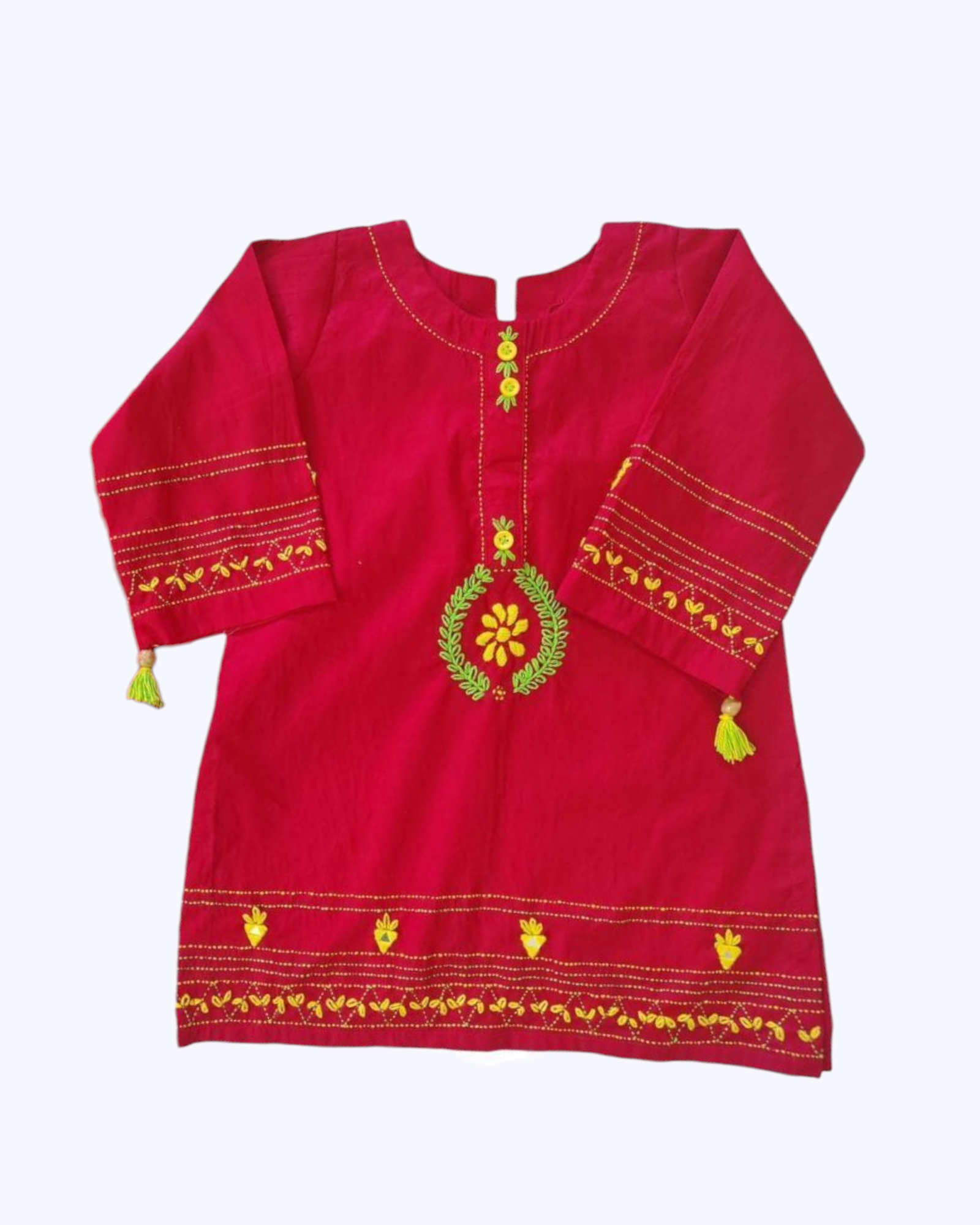 Girls Hand Embrioded Co-ord  Set - Red