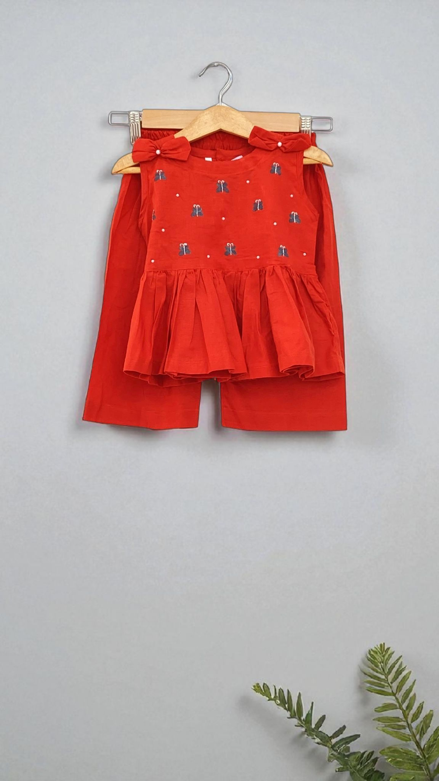 Girls Hand Painted Poplin Frock Dress With Butterfly Charm 2pc Set - Rust