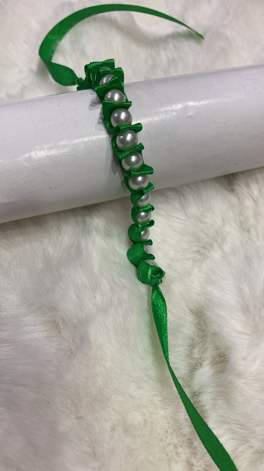 Girls Beaded Azadi Ribbon Bracelet - Green