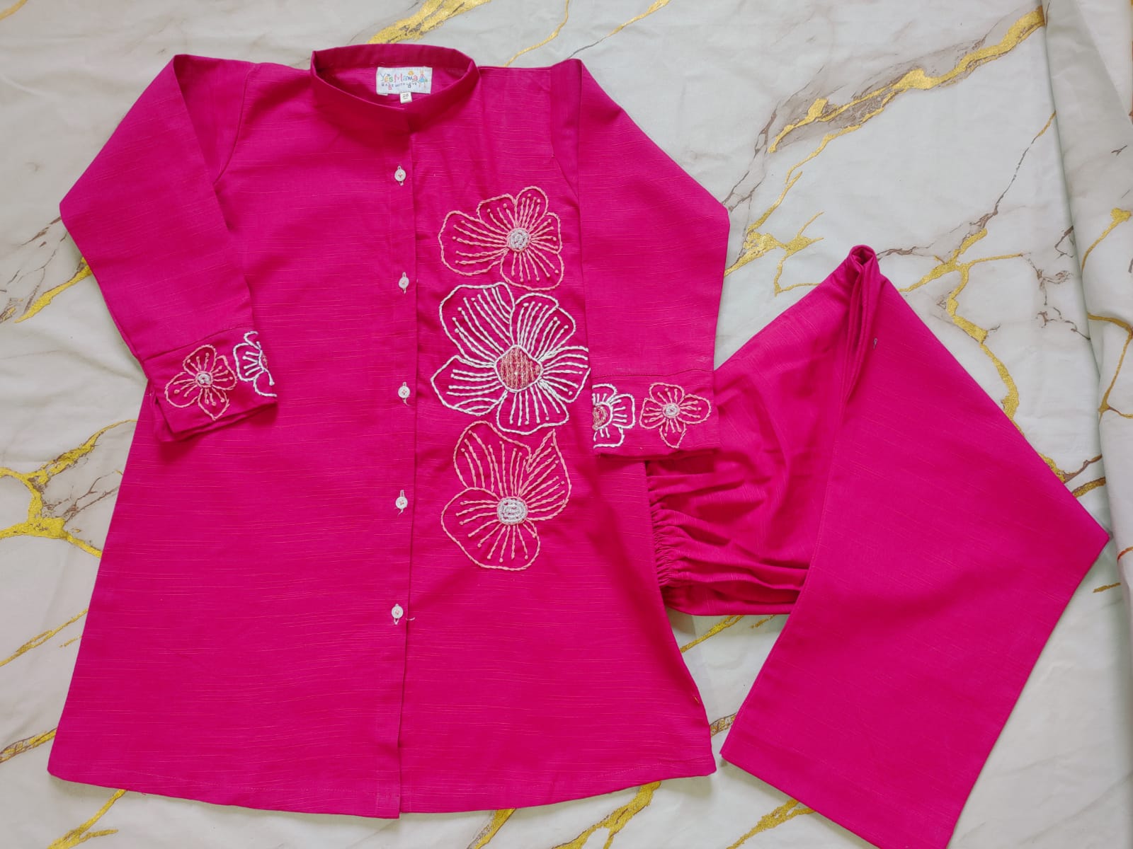 Girls Khaddar Hand Embroided Co-ord Set 2pc - Margenta