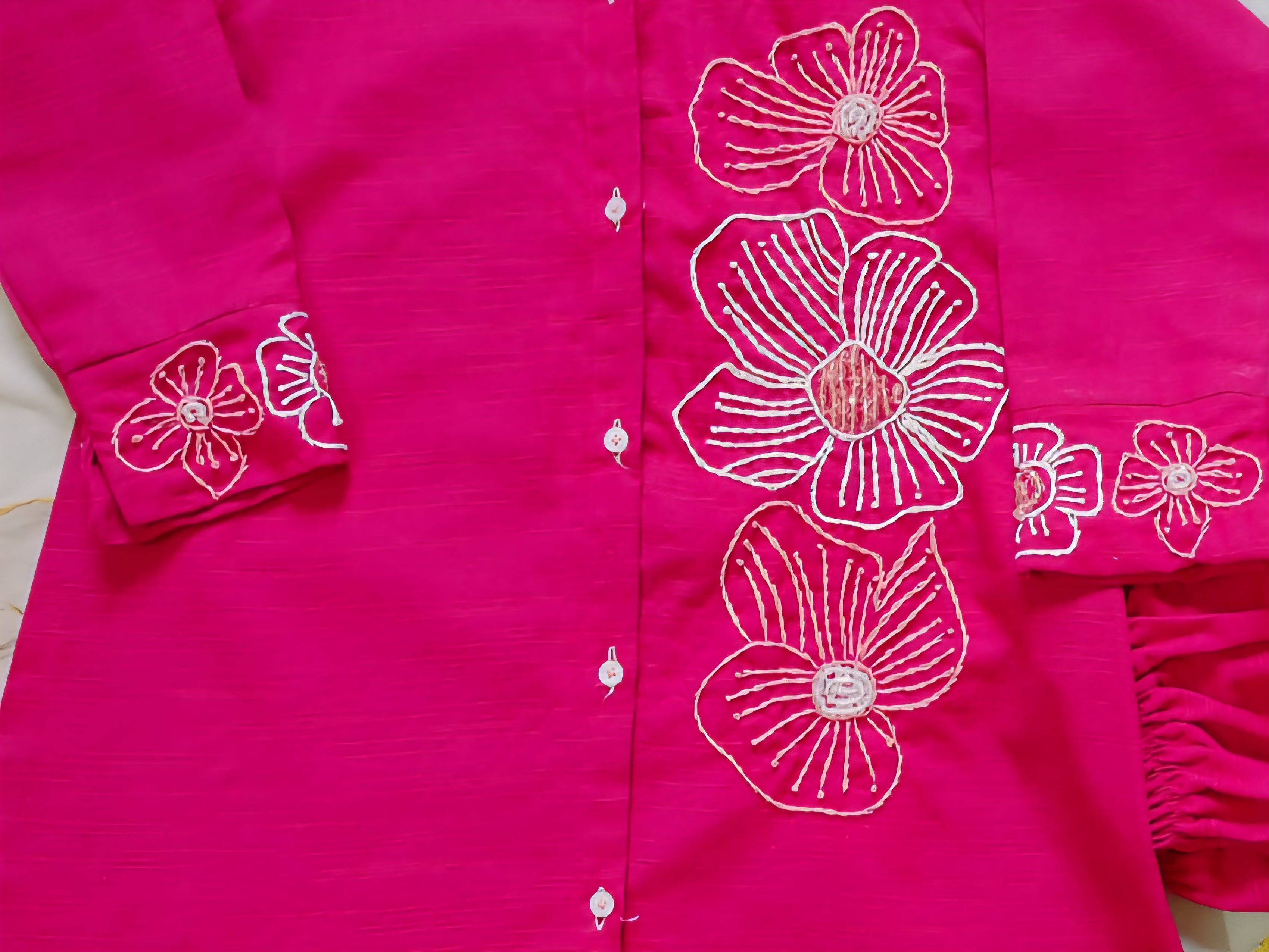 Girls Khaddar Hand Embroided Co-ord Set 2pc - Margenta