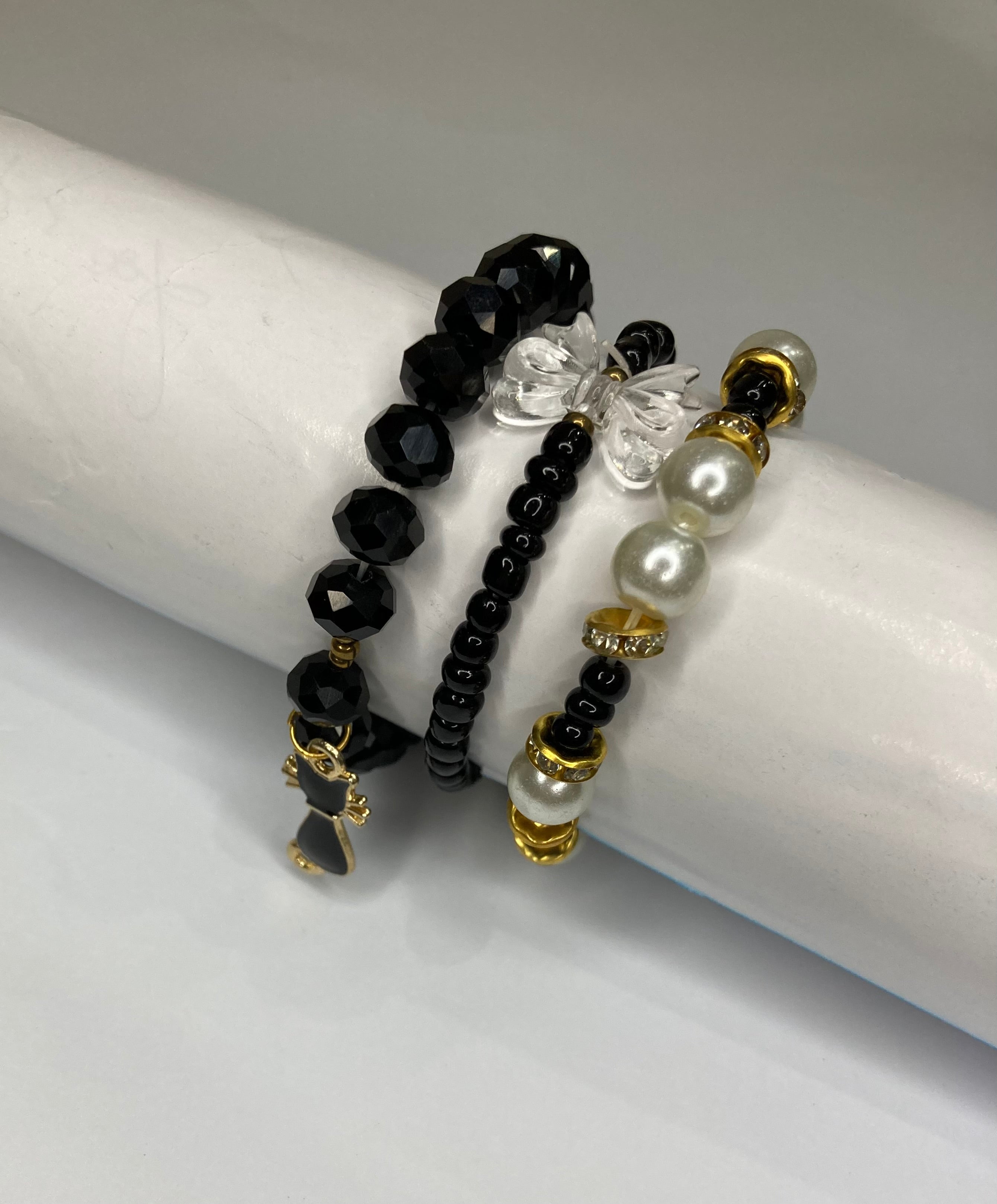 Fancy Beaded Bracelets - Set of 3 - Black