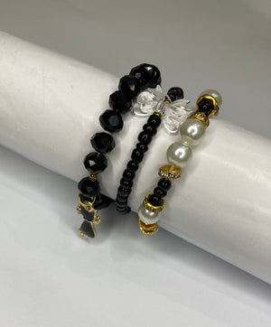 Fancy Beaded Bracelets - Set of 3 - Black