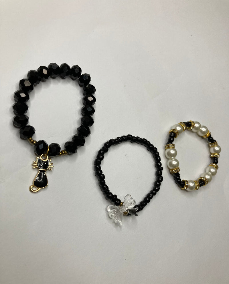 Fancy Beaded Bracelets - Set of 3 - Black
