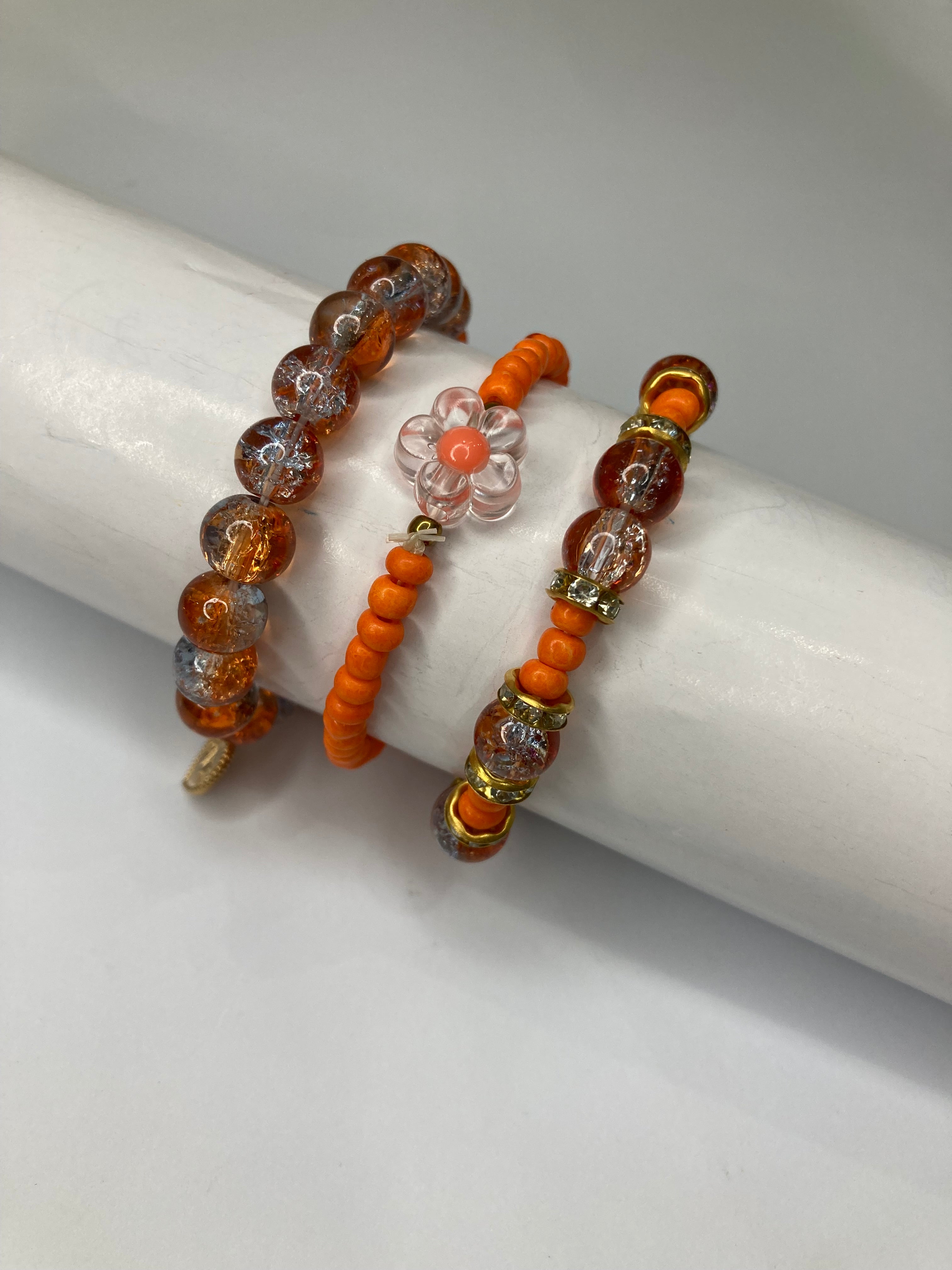 Fancy Beaded Bracelets - Set of 3 - Orange