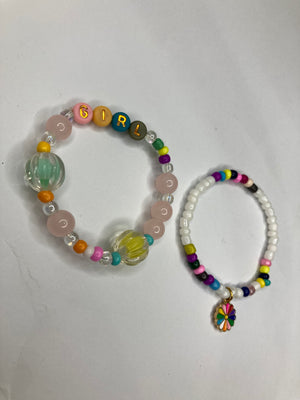 Girls Beaded Charm Bracelet - Set of 2