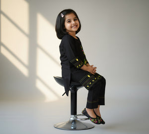 Girls Khaddar Hand Embrioded Co-ord  Set - Black