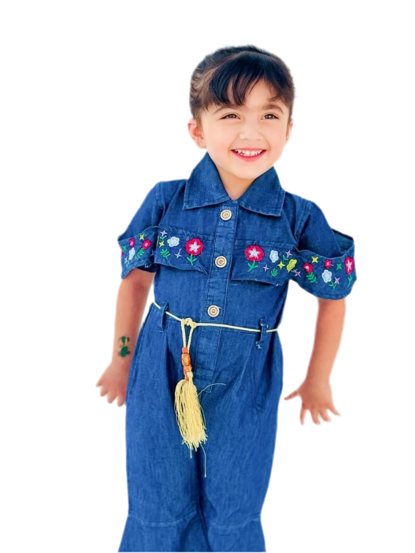 Girls Jumpsuit Denim Print