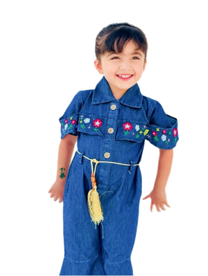 Girls Jumpsuit Denim Print