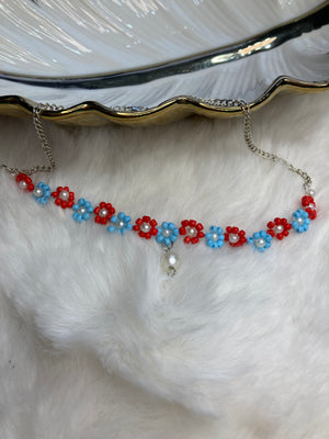 Girls Beaded Choker - Red and Blue