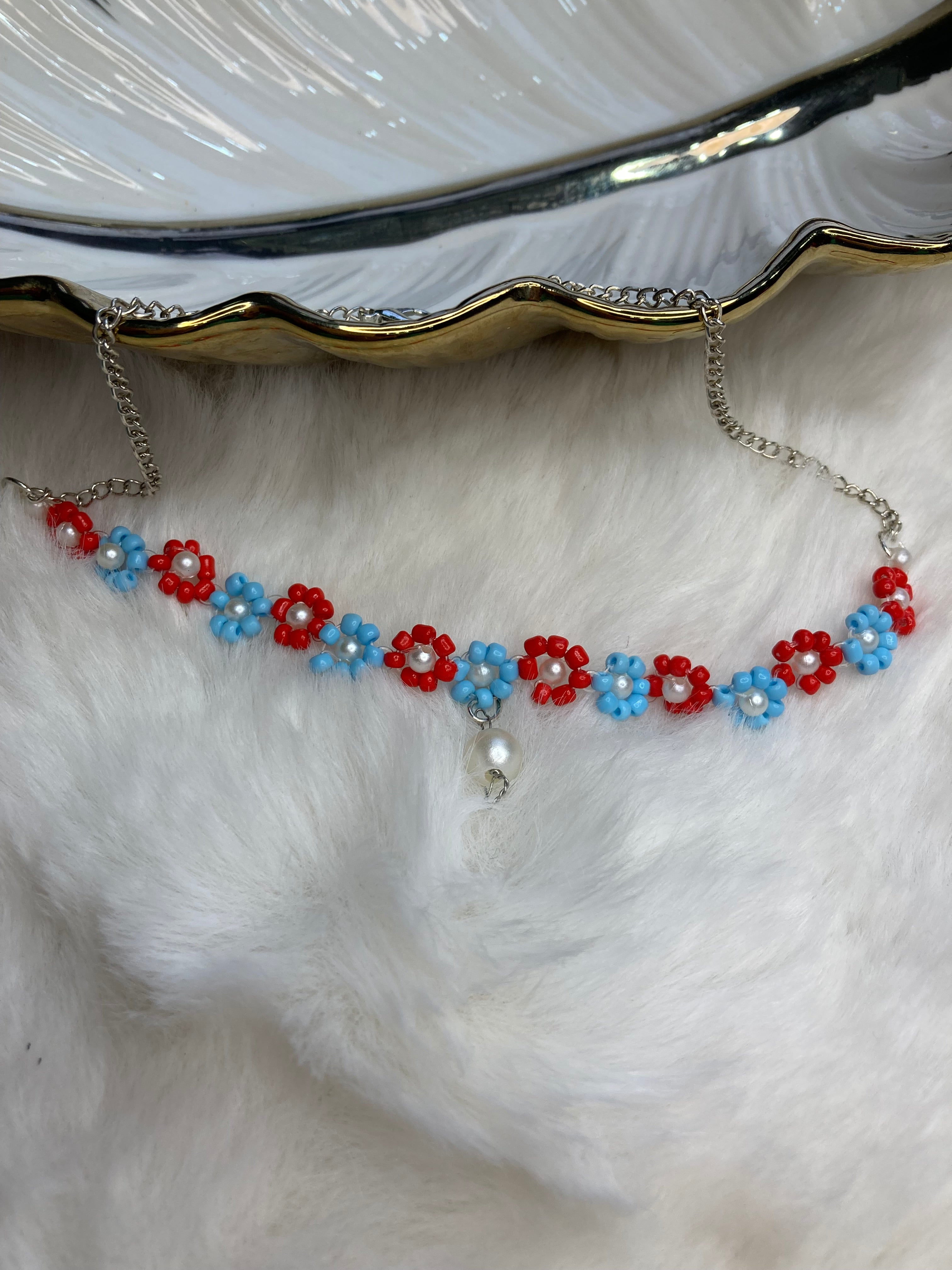 Girls Beaded Choker - Red and Blue