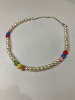 Girls Heart Beaded Choker - Pearl