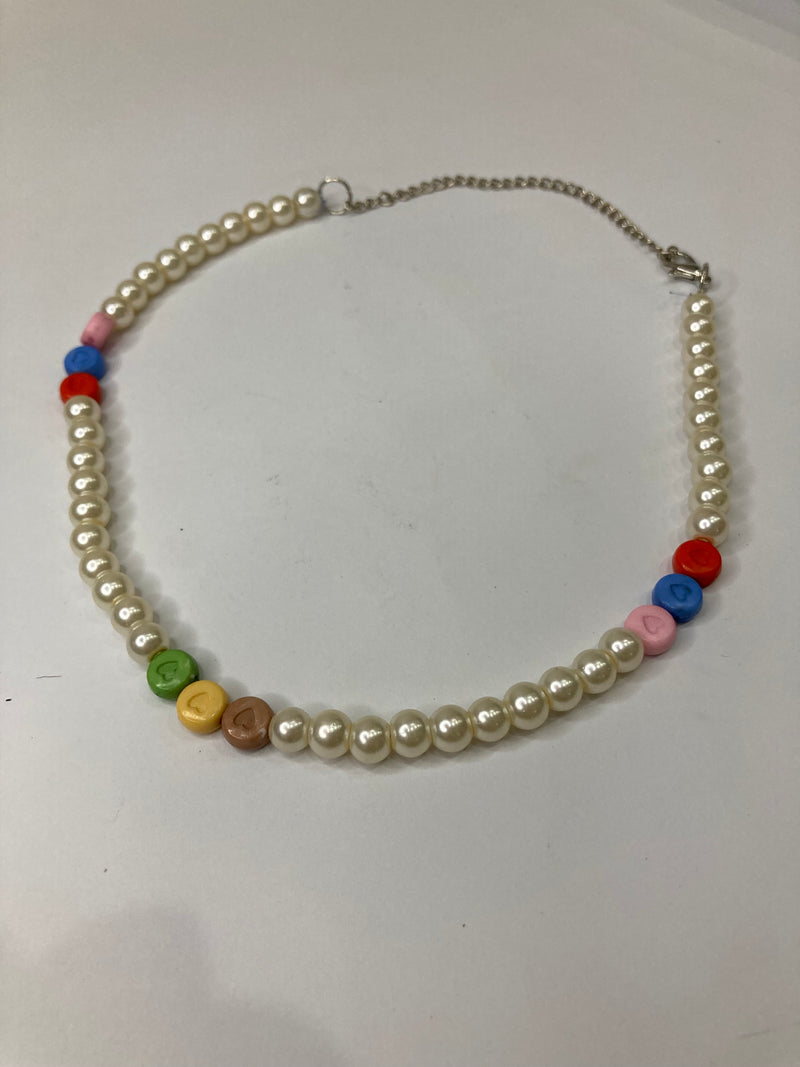 Girls Heart Beaded Choker - Pearl