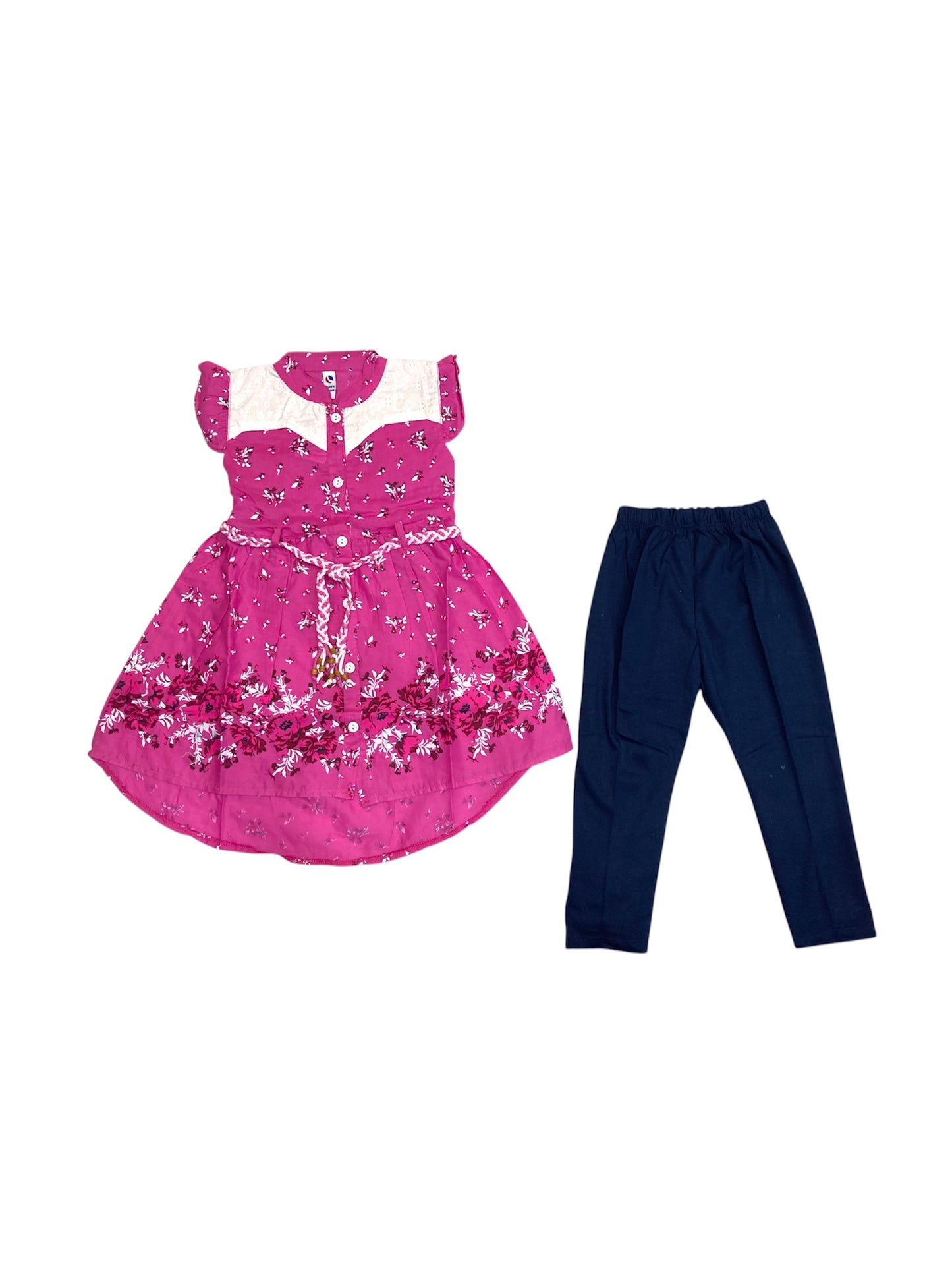 Girls Cotton Floral Print Suit 2pc- Pink