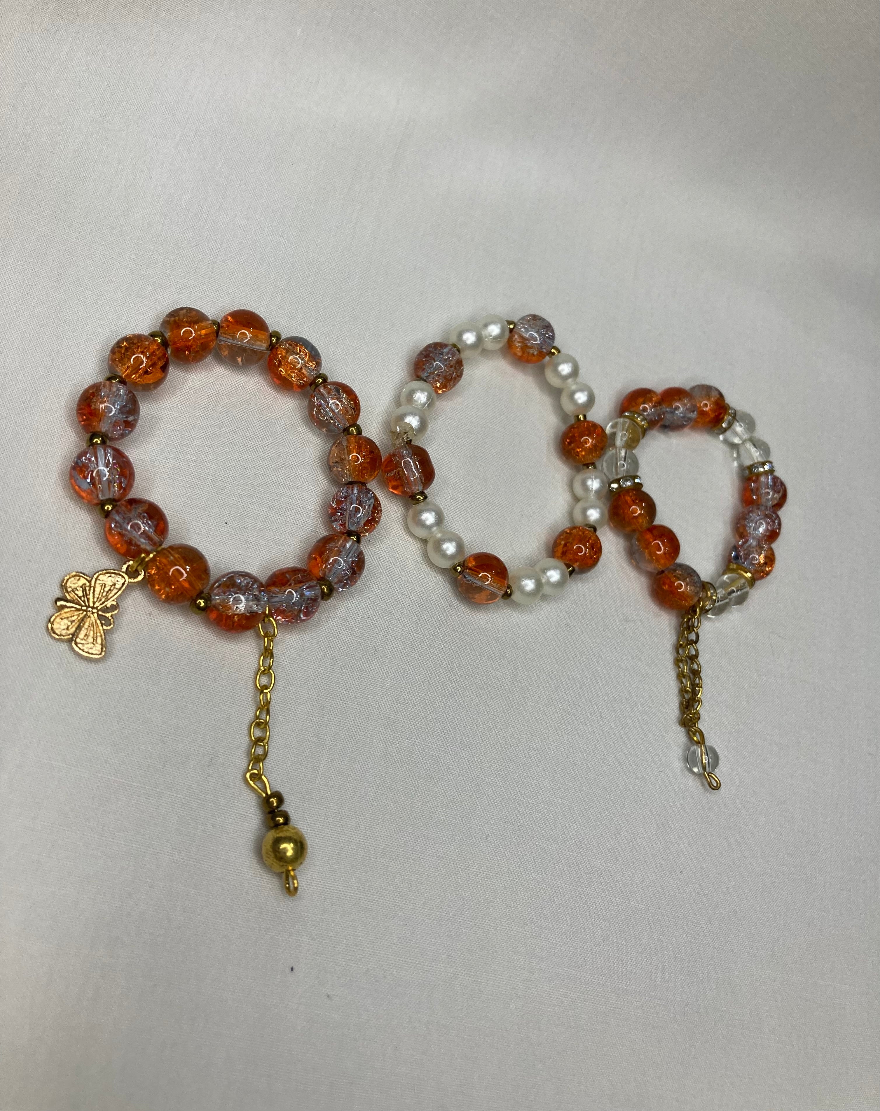 Beaded Bracelet set of 3 -Orange