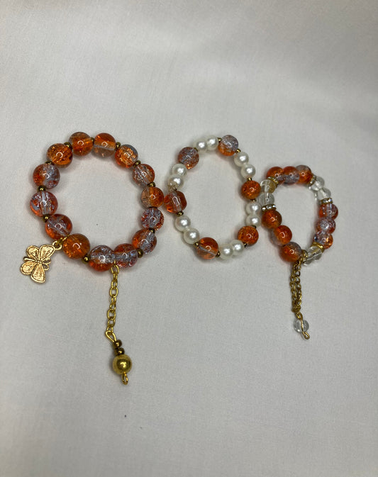 Beaded Bracelet set of 3 -Orange
