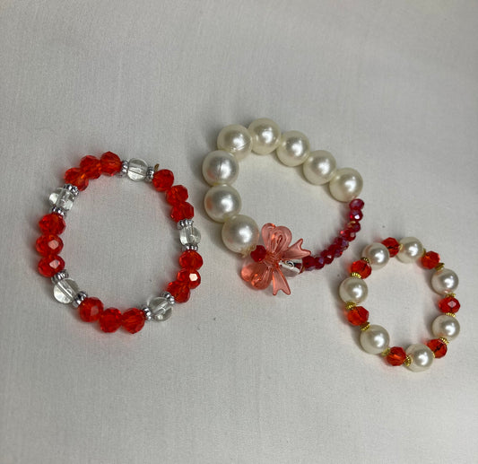 Beaded Bracelet set of 3 -Red
