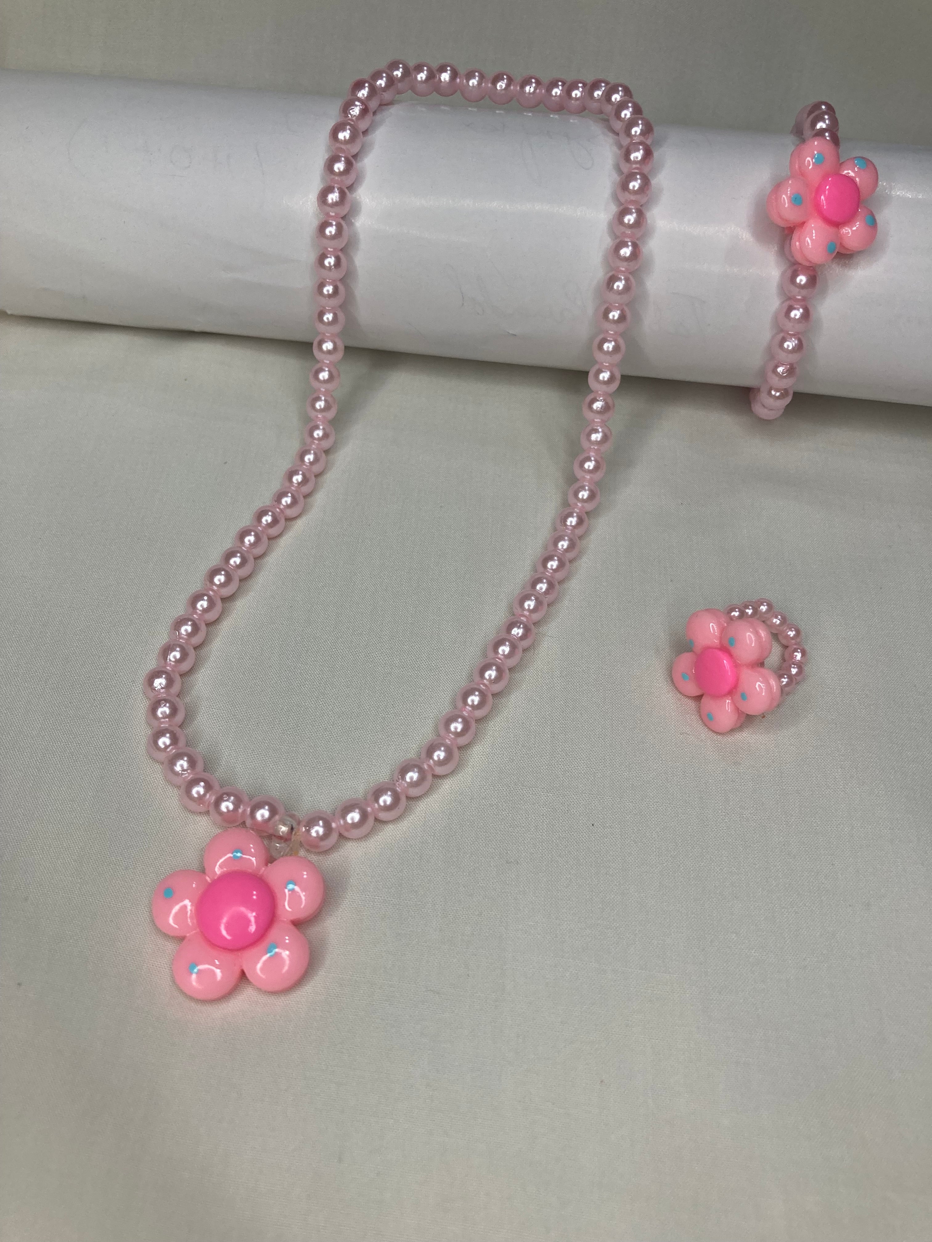 Girls Beaded Mala Set - Pink