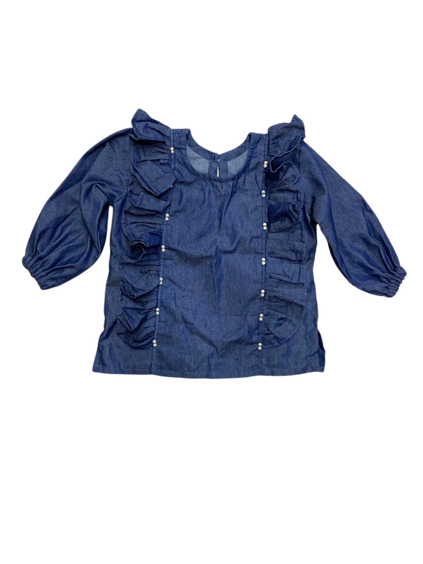 Girls Denim Pearl Beaded Top