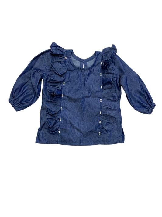 Girls Denim Pearl Beaded Top