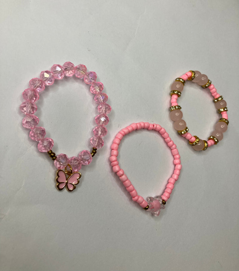 Fancy Beaded Bracelets - Set of 3 - Pink