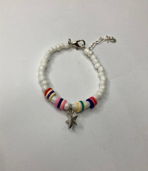 Girls Star Beaded Choker Set - White