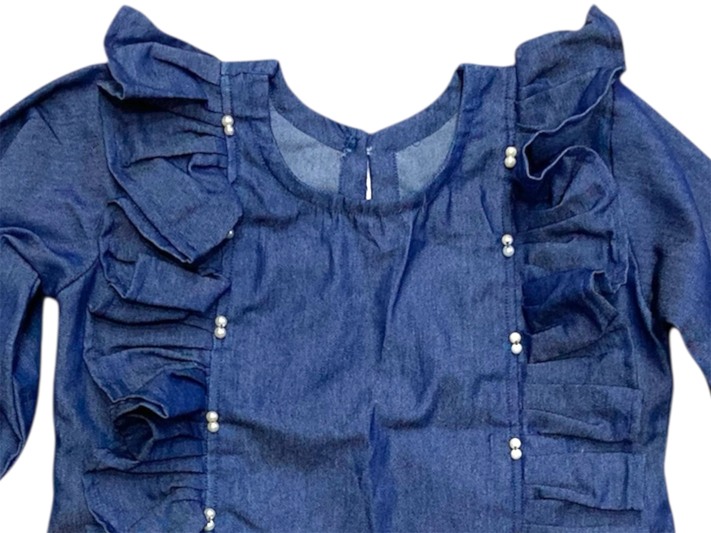 Girls Cotton Denim Pearl Beaded Top