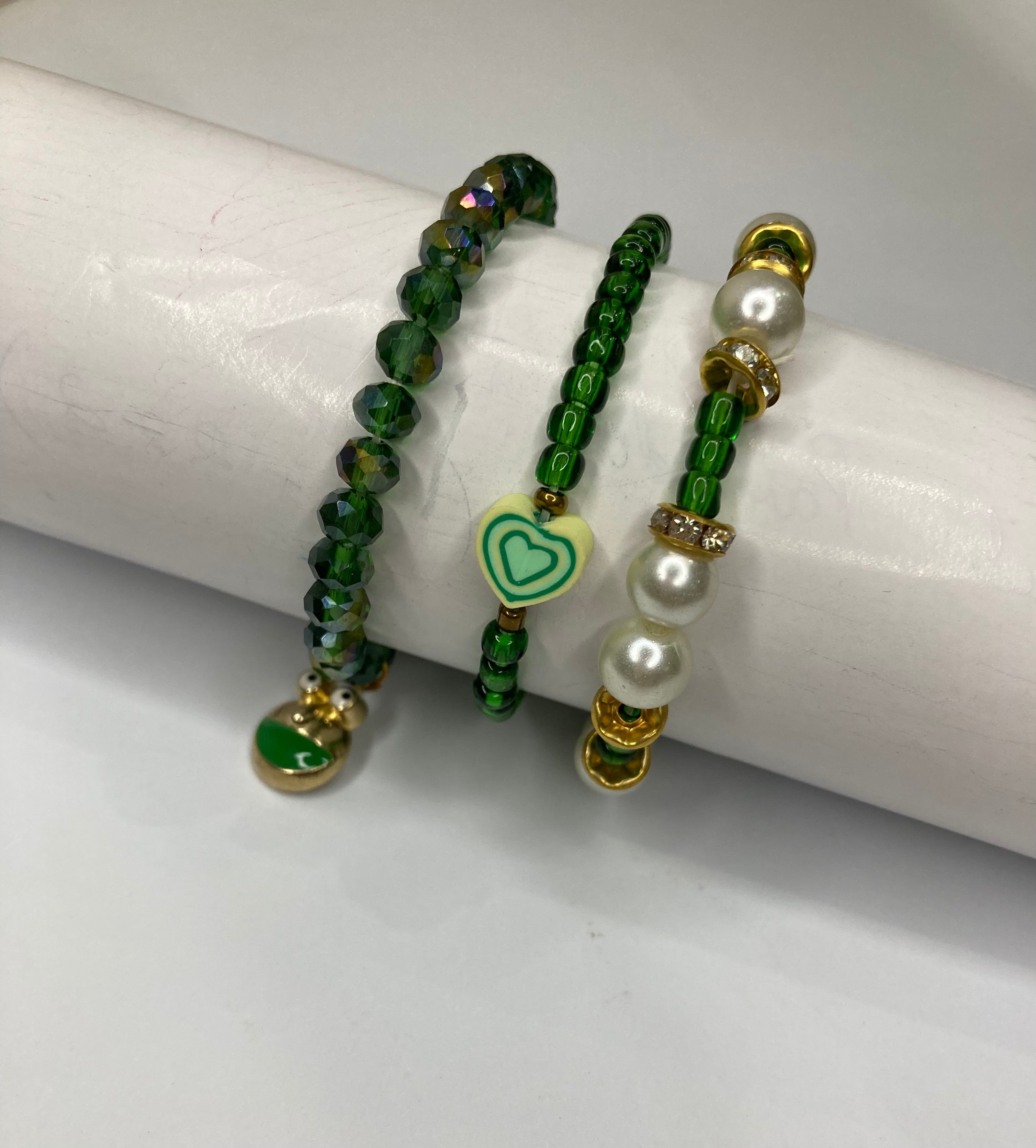 Fancy Beaded Bracelets - Set of 3 - Green