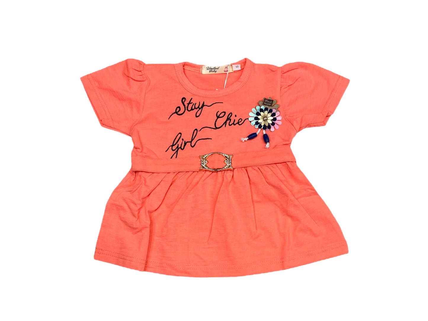 Girls Poplin Frock With Flapper - Peach